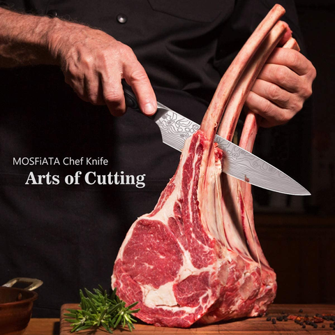 Image of Mosfiata 8" Super Sharp Professional Chef'S Knife with Finger Guard and Knife Sharpener, German High Carbon Stainless Steel EN1.4116 with Micarta Handle and Gift Box