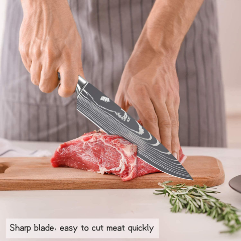 Image of KEPEAK Kitchen Knife Sets 8 Piece, 3.5-8 Inch Chef Knives High Carbon Stainless Steel, Pakkawood Handle, Ultra Sharp Cooking Knife for Vegetable Meat Fruit