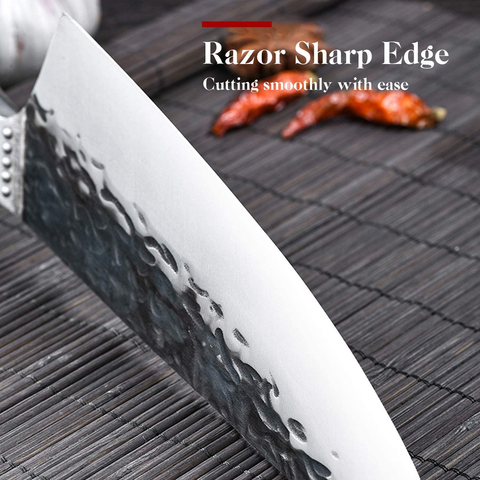 Image of Kiritsuke Chef Knives Carbon Steel Bunka Knife Forged Japanese Butcher Cleaver Kitchen for Home and Restaurant