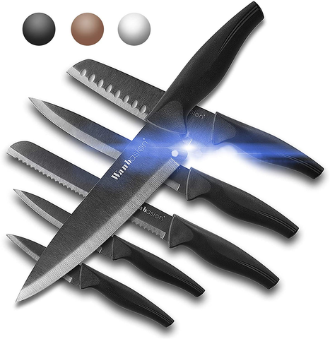 Image of Wanbasion Black Stainless Steel Knife Set, Sharp Kitchen Knife Set Professional, Kitchen Knife Set Dishwasher Safe for Cooking