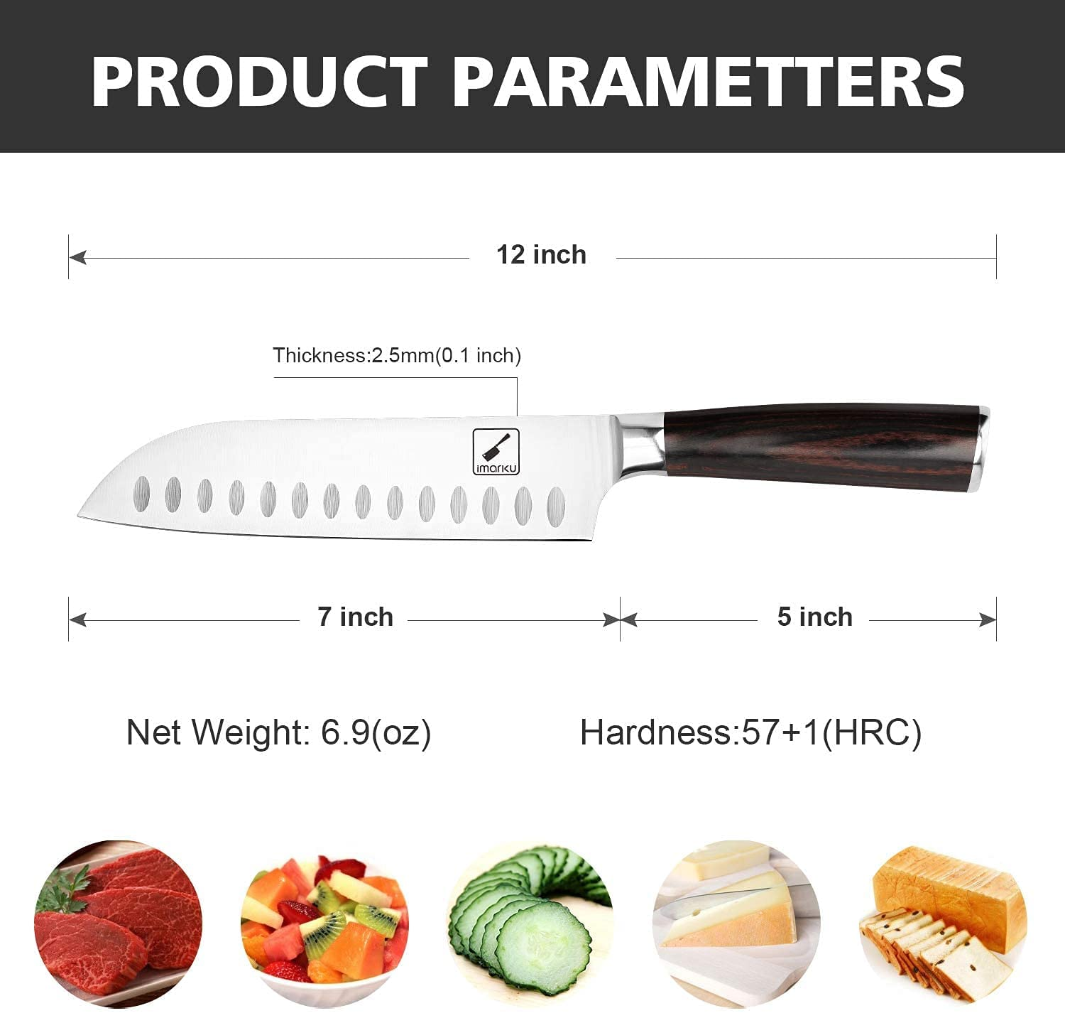 Santoku Knife - Imarku 7 Inch Kitchen Knife Ultra Sharp Asian Knife Japanese Chef Knife - German HC Stainless Steel 7Cr17Mov - Ergonomic Pakkawood Handle, Best Choice for Home Kitchen, Brown