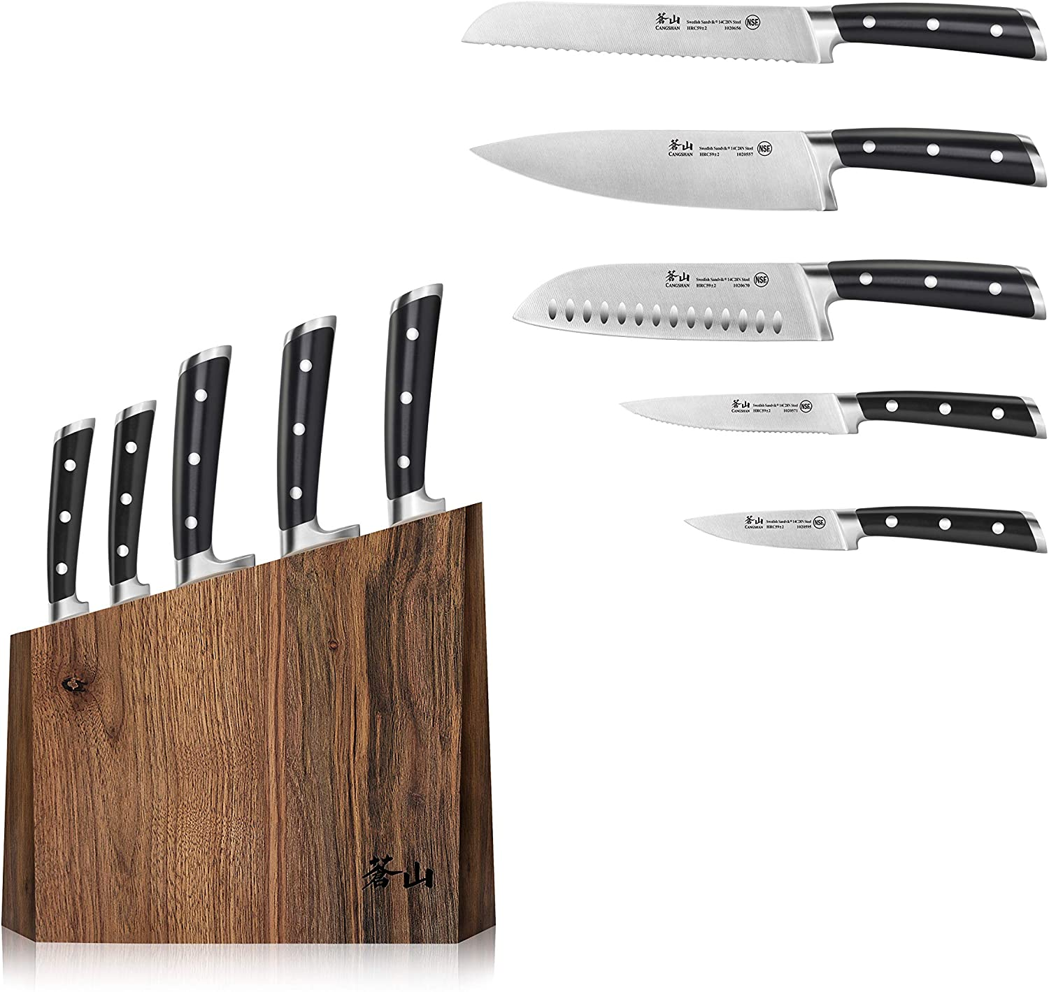 Cangshan TS Series 1024876 Swedish Sandvik 14C28N Steel Forged 6-Piece Knife Block Set, Walnut