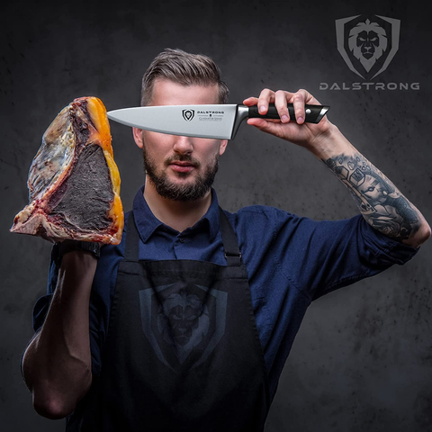 Image of DALSTRONG Chef Knife - 8 Inch - Gladiator Series - Forged High Carbon German Steel - Razor Sharp Kitchen Knife - Full Tang - Black G10 Handle - Sheath Included - NSF Certified