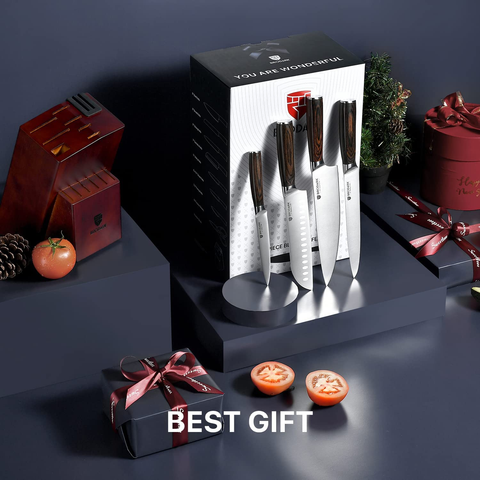 Image of BRODARK Kitchen Knife Set with Block, Ultra Sharp 15 PCS German Stainless Steel Professional Chef Knife Set with 2 Stage Knife Sharpener, Ergonomic Handle Full Tang Forged Gift with Premium Box