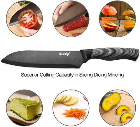 Image of Bravedge Chef Knife 7'' Kitchen Knife, Professional Santoku Knife Cooking Knife, Ultra Sharp Stainless Steel Blade with Sheath, Ergonomic Handle Elegant Gift Box Great Gift Choice