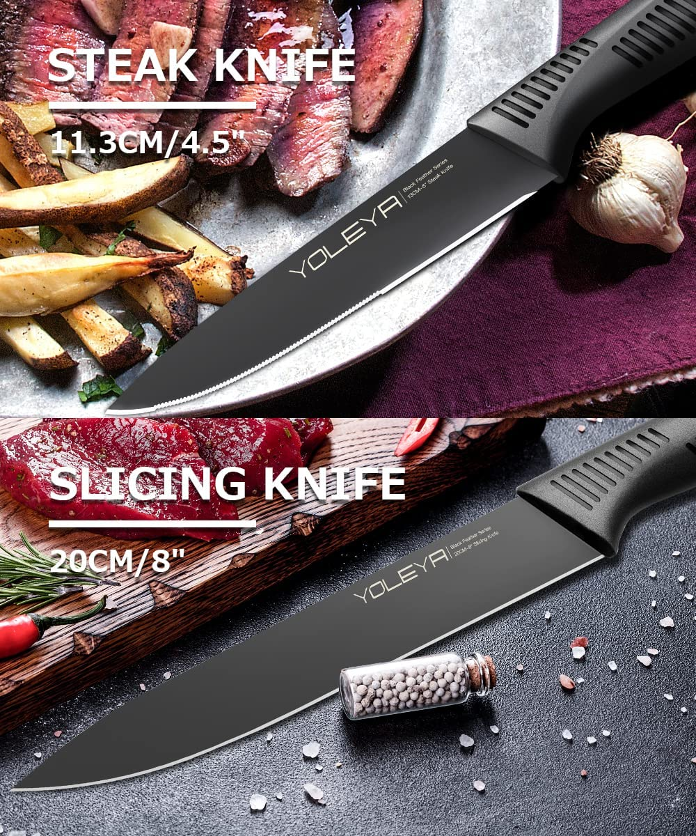 Knife Set,Yoleya 15 Pieces Kitchen Knife Set Non Stick Coating Knife Set with Block,Professional Knives Set for Kitchen