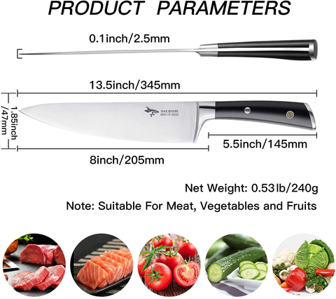 Image of MAD SHARK Chef Knife 8 Inch, Professional Sharp Kitchen Knife, High Carbon German Stainless Steel Chef'S Knives for Cooking, Chopping Knife with Ergonomic Handle and Gift Box for Family & Restaurant