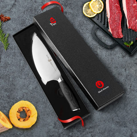 Image of TUO Herb Rocking&Salad Knife- 7 Inch Vegetable Cleaver, German HC Steel Ergonomic Pakkawood Handle Gift Box Cutlery, Fiery Phoenix Series - Black
