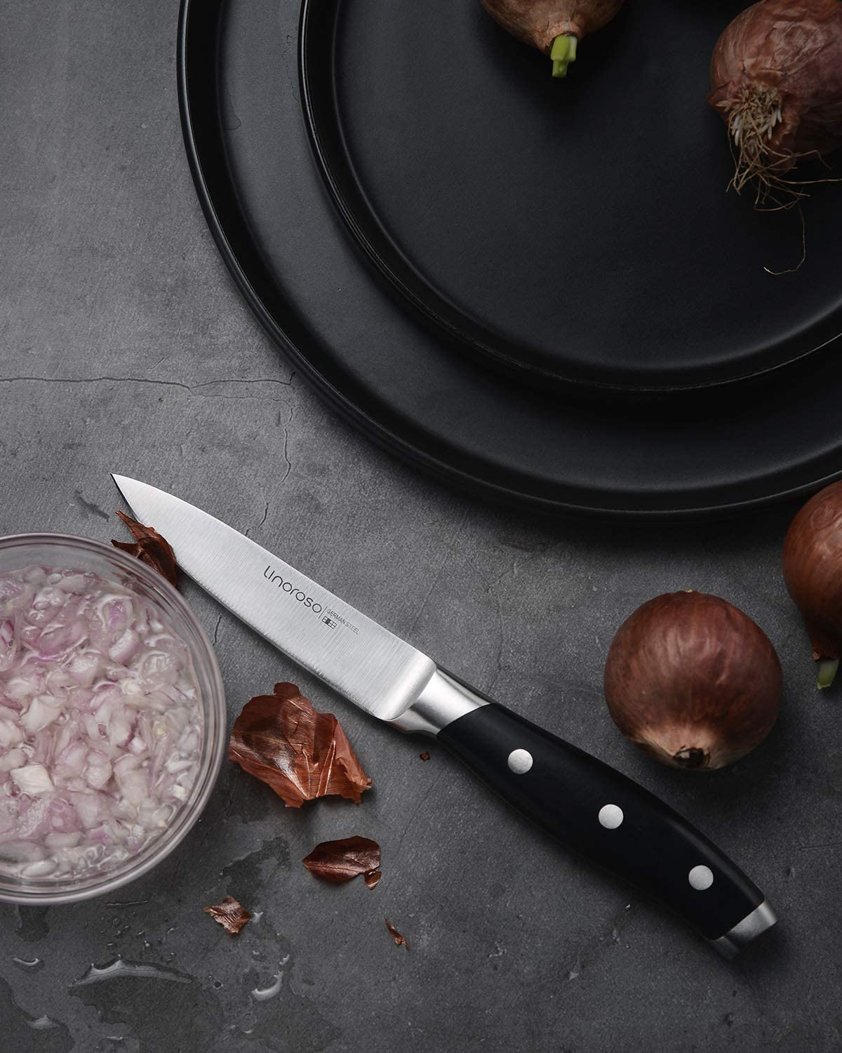 Linoroso Paring Knife 3.5 Inch Small Kitchen Knife with Elegant Gift Box, Sharp Forged German Carbon Stainless Steel Fruit Knife, Full Tang, Ergonomic Handle-Classic Series