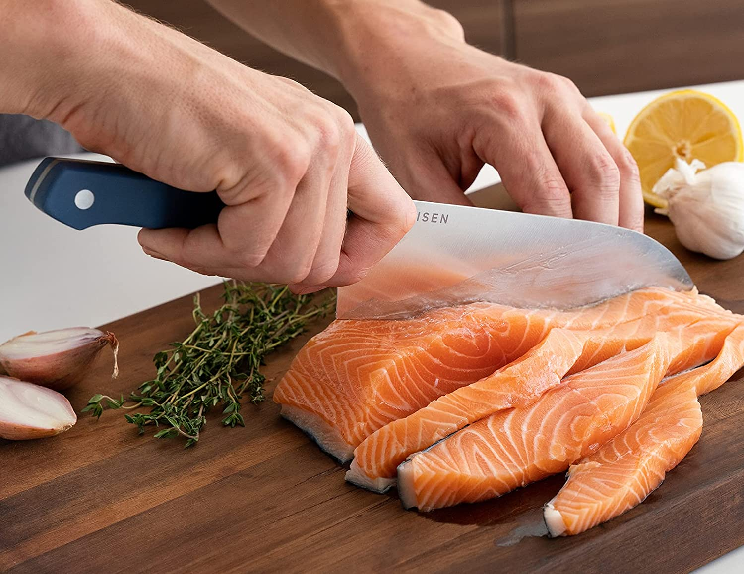 Misen Santoku Knife - 7.5 Inch Japanese Style Kitchen Knife - High Carbon Stainless Steel Chopping Knife, Blue