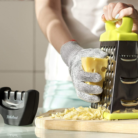 Image of 4-In-1 Kitchen Knife Accessories: 3-Stage Knife Sharpener Helps Repair, Restore, Polish Blades and Cut-Resistant Glove (Black)