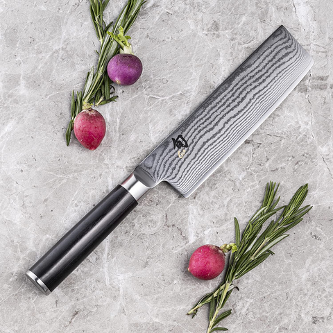 Image of Shun Cutlery Classic 6.5” Nakiri Knife; Kitchen Knife Handcrafted in Japan; Hand-Sharpened 16° Double-Bevel Steel Blade for Swift and Easy Precision Work; Beautiful D-Shaped Ebony Pakkawood Handle