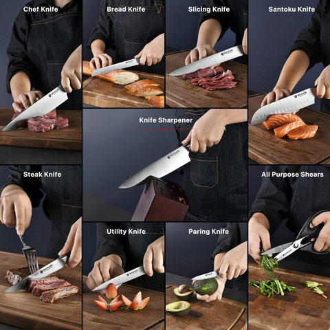 Image of BRODARK Kitchen Knife Set with Block, Ultra Sharp 15 PCS German Stainless Steel Professional Chef Knife Set with 2 Stage Knife Sharpener, Ergonomic Handle Full Tang Forged Gift with Premium Box