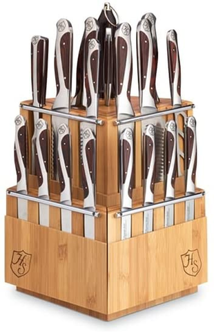 Image of Hammer Stahl 21-Piece Classic Knife Set - Rotating Bamboo Knife Block with Removable Steak Knife Sets - High Carbon German Forged Steel