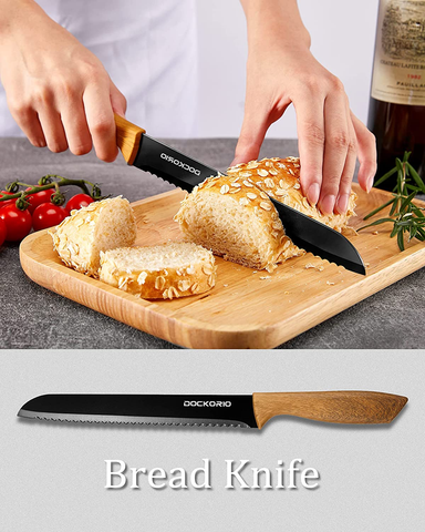 Image of Dockorio Kitchen Knife Set with Block, 19 PCS High Carbon Stainless Steel Sharp Kitchen Knife Set Includes Serrated Steak Knives Set, Chef Knives, Bread Knife, Scissor, Sharpener, All in One Knife Set
