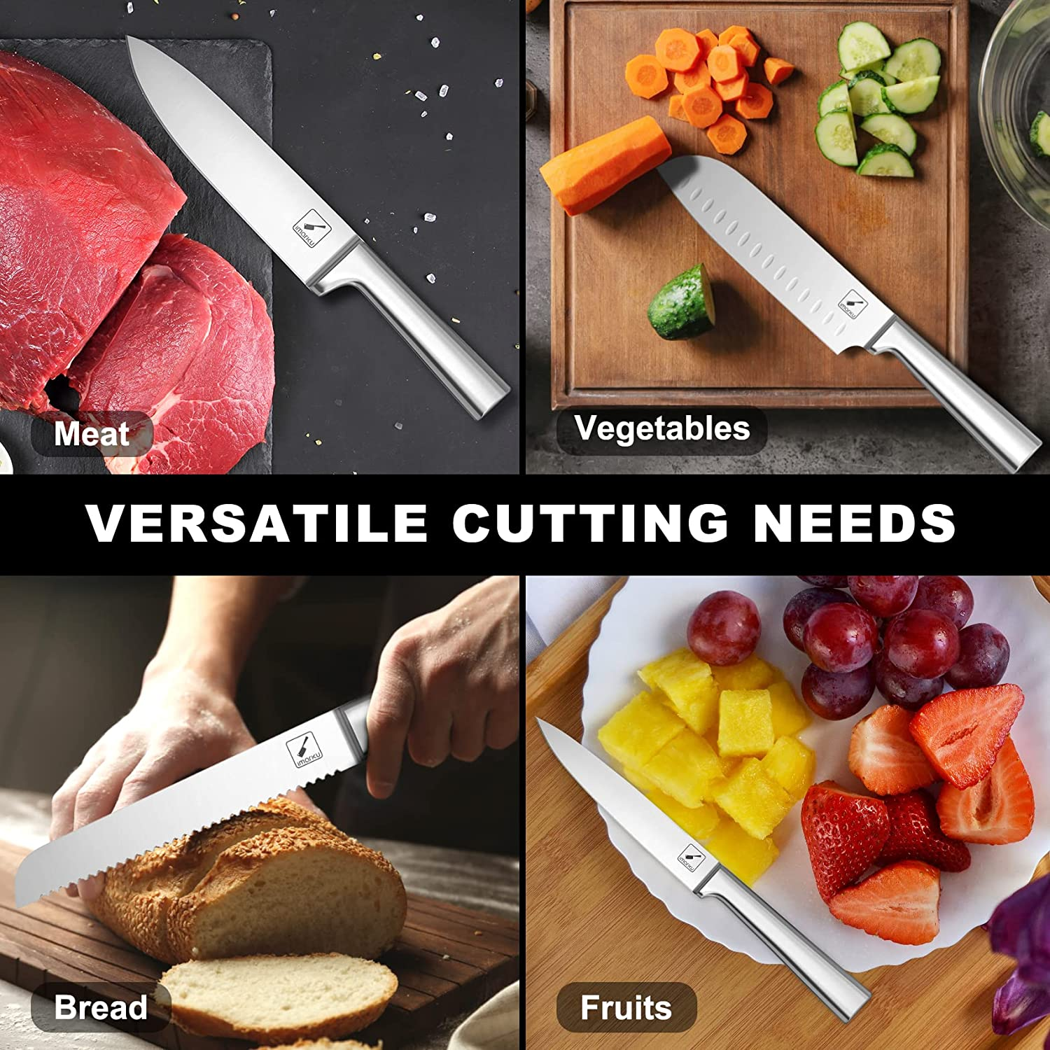 Kitchen Knife Set - Imarku 15 Pieces German Stainless Steel Kitchen Knife Block Set with Sharpener - Dishwasher Safe Kitchen Knives - Ultra Sharp Chef Knife Set for Kitchen with Block - Silver