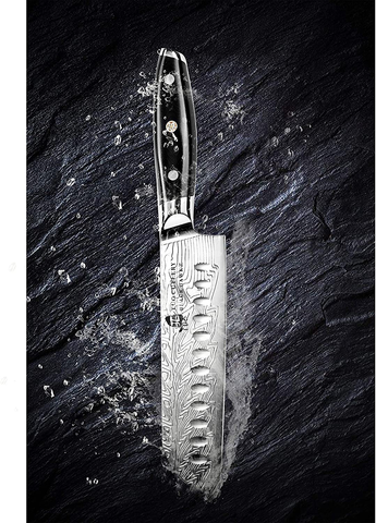 Image of TUO Santoku Knife - Japanese Chef Knife 7-Inch High Carbon Stainless Steel - Kitchen Knives with G10 Full Tang Handle - Black Hawk-S Knives Including Gift Box