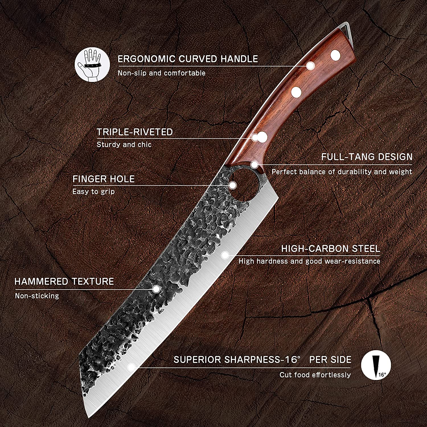 Purple Dragon Chef Knife Meat and Vegetable Cleaver Knife Hand Forged Boning Knife 8.5 Inch Full Tang Design High Carbon Steel Kitchen Knife for Home Kitchen Restaurant