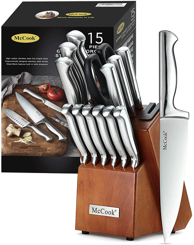 Image of Mccook MC29 Knife Sets,15 Pieces German Stainless Steel Kitchen Knife Block Sets with Built-In Sharpener