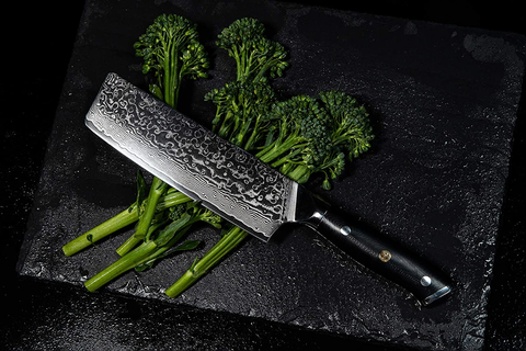 Image of Santoku Chef’S Knife 7 Inch: Best Professional Scalloped Hollow (Granton) Edge Japanese VG10 67 Layer Damascus Steel Ultra Sharp Blade W/G-10 Ergonomic Handle by Oxford Chef