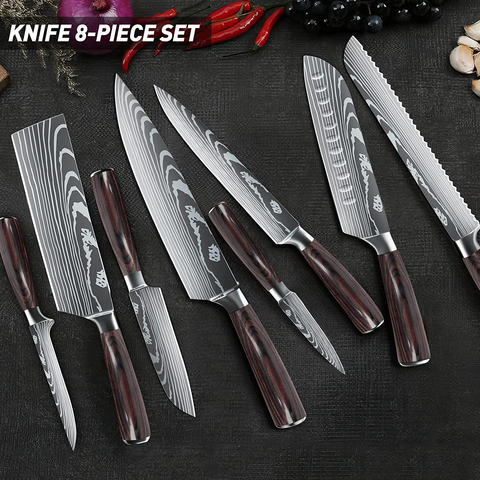Image of Dfito Kitchen Chef Knife Sets, 3.5-8 Inch Set Boxed Knives 440A Stainless Steel Ultra Sharp Japanese Knives, 8 Pieces Knife Sets for Professional Chefs