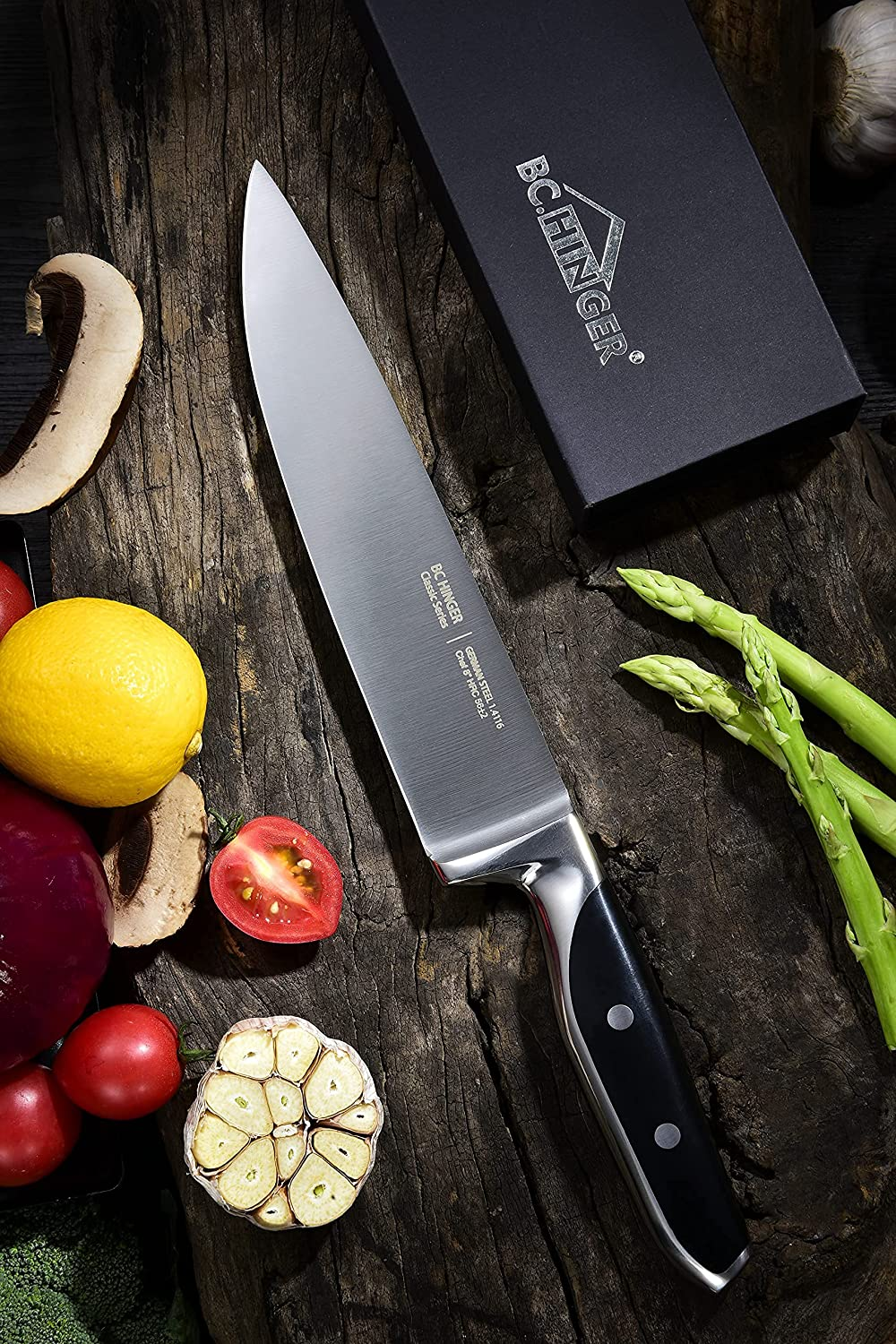 BC.HINGER Professional Chef Knife, 8 Inch Pro Kitchen Knife, German High Carbon Stainless Steel Knife with Ergonomic Handle and Gift Box,Ultra Sharp Blade,Suitable for All Cutting Task
