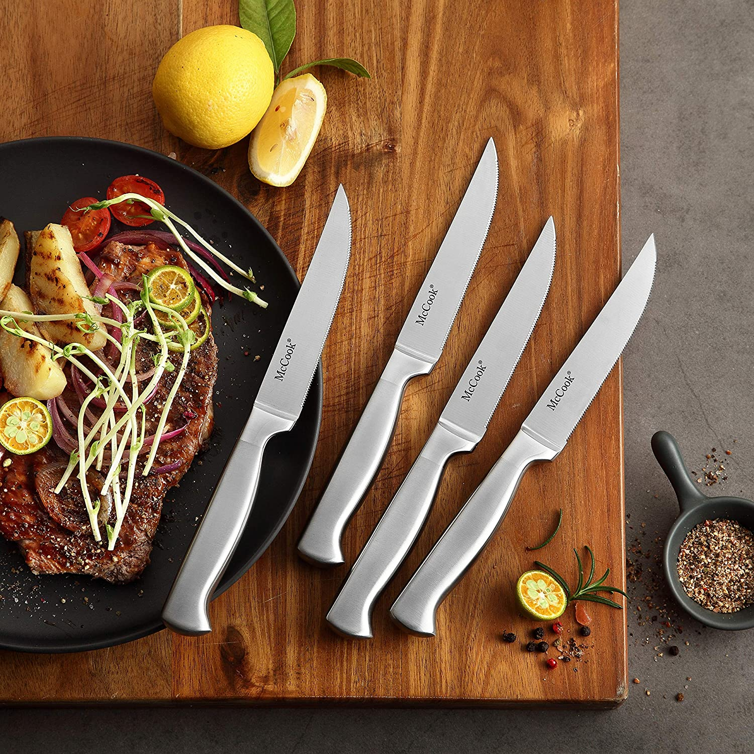 Mccook MC21 Knife Sets,15 Pieces German Stainless Steel Knife Block Sets with Built-In Sharpener