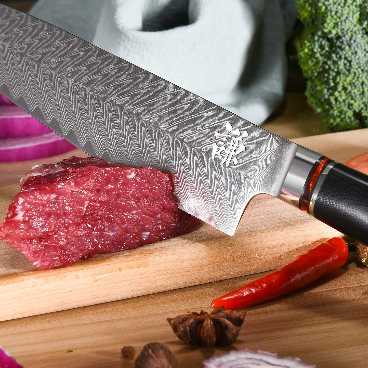 Chef Knife Damascus Japanese Chefs Knife 8 Inch VG10 Kitchen Knife Sharpest 67-Layer Damascus Steel Knife, Ergonomic,Superb Edge Retention, Gyuto Chef Knife with Gift Box