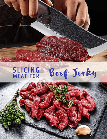 Image of DRGSKL Hand Forged Meat Cleaver Knife Butcher Knife for Meat Cutting Full Tang Chef Knife with Belt Sheath and Gift Box High Carbon Steel Knife Grilling Knife for Kitchen or Camping Outdoor