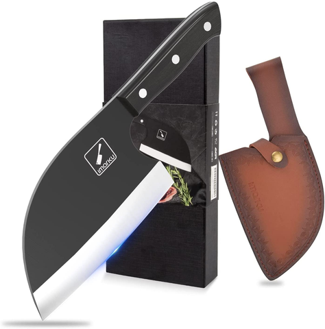 Image of Butcher Knife - Imarku 7 Inch Sharp Meat Cleaver Hand Forged Serbian Chefs Knife with Leather Sheath High Carbon Steel Cleaver Knife for Kitchen, Camping, BBQ - Perfect Birthday Gifts for Men