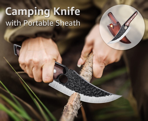 Image of TOMBRO Forged Viking Knives, 7" Boning Knife, Handmade Meat Cleaver Knife, High Carbon Steel Butcher Knives with Sheath, Japanese Chef Knife for Kitchen, Camping, BBQ, Fishing Filet