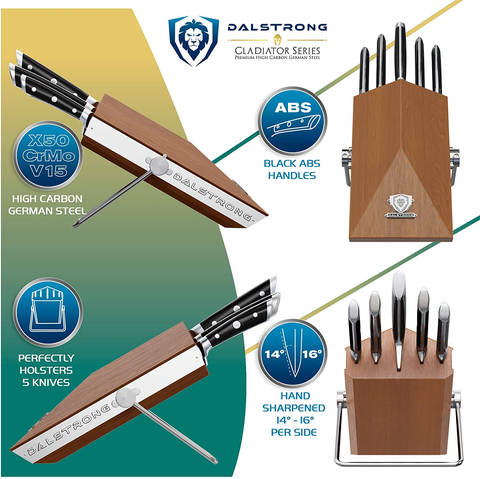 Image of DALSTRONG Knife Block Set - 5 Piece - Gladiator Series - with Modular, Multi-Level Block - German HC Stainless Steel - Premium ABS Polymer Handles - NSF Certified