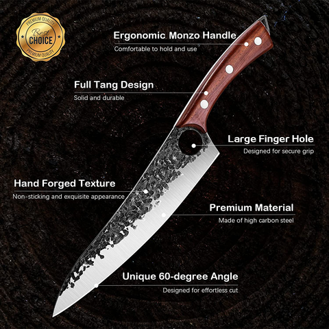 Image of PURPLE DRAGON Hand Forged Kitchen Knife 8 Inch Meat Butcher Full Tang Chef Knives High Carbon Steel Sharp Meat Cleaver Boning Knife with Gift Box for Slicing Fish Cutting Meat BBQ