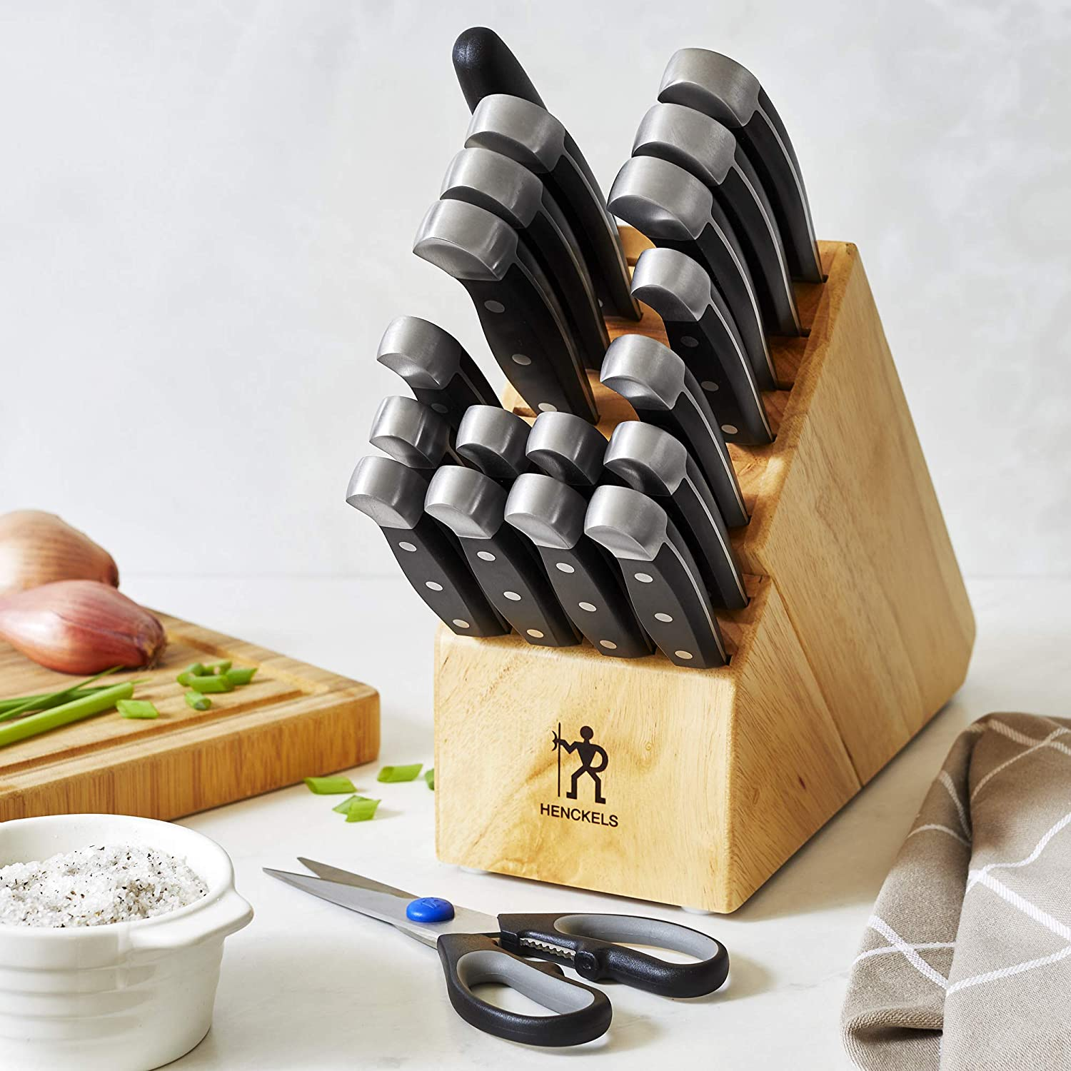HENCKELS Statement 20-Pc Kitchen Knife Set with Block, Chef Knife, Bread Knife, Utility Knife, Steak Knife Set, Natural