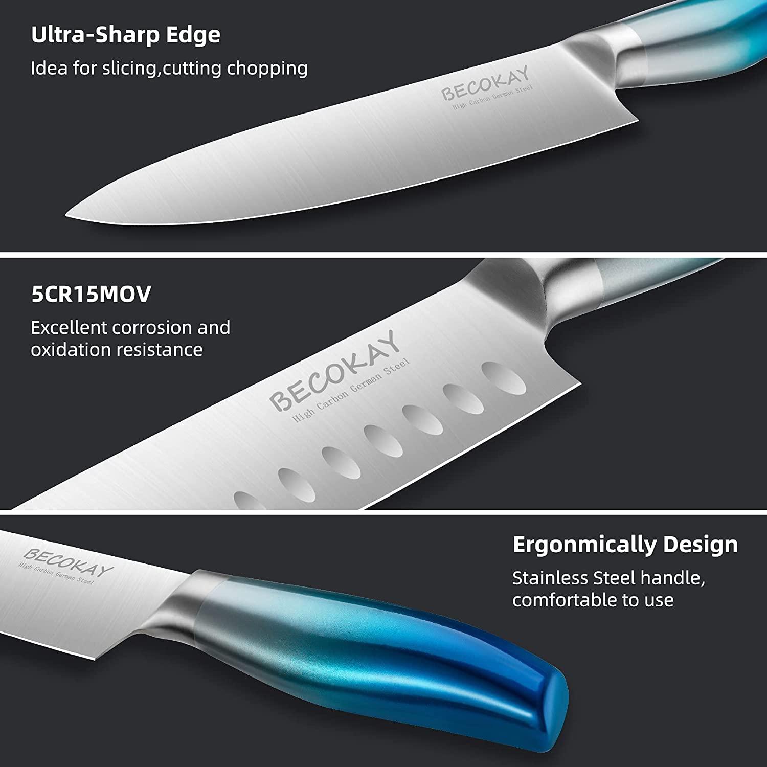 Kitchen Knives Sets, Ultra Sharp 8 Inch Chef Knife and 7 Inch Santoku Knife, 2 Piece Professional Stainless Steel Knives with Ergonomic Handle and Gift Box for Kitchen