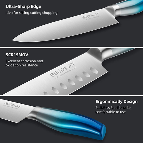 Image of Kitchen Knives Sets, Ultra Sharp 8 Inch Chef Knife and 7 Inch Santoku Knife, 2 Piece Professional Stainless Steel Knives with Ergonomic Handle and Gift Box for Kitchen
