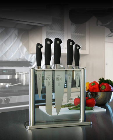 Image of Mercer Culinary M20000 Genesis 6-Piece Forged Knife Block Set, Tempered Glass Block