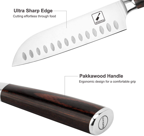 Image of Santoku Knife - Imarku 7 Inch Kitchen Knife Ultra Sharp Asian Knife Japanese Chef Knife - German HC Stainless Steel 7Cr17Mov - Ergonomic Pakkawood Handle, Best Choice for Home Kitchen, Brown