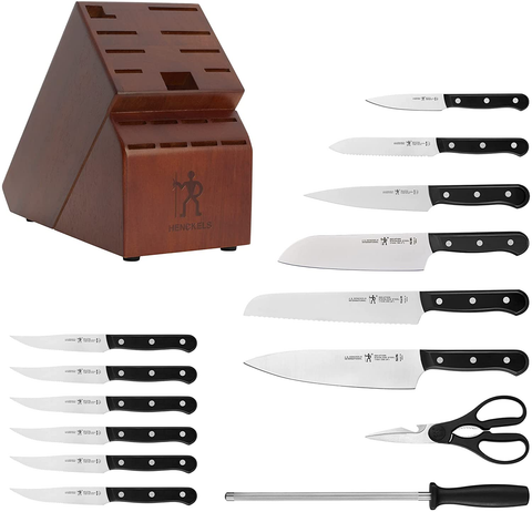 Image of HENCKELS Solution Kitchen Knife Set with Block, 15-Pc, Black/Stainless Steel