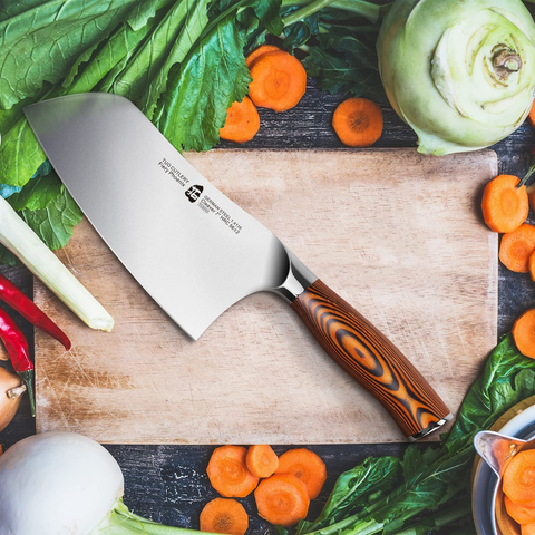 Image of TUO Vegetable Cleaver- Chinese Chef’S Knife - Stainless Steel Kitchen Cutlery - Pakkawood Handle - Gift Box Included - 7 Inch - Fiery Phoenix Series