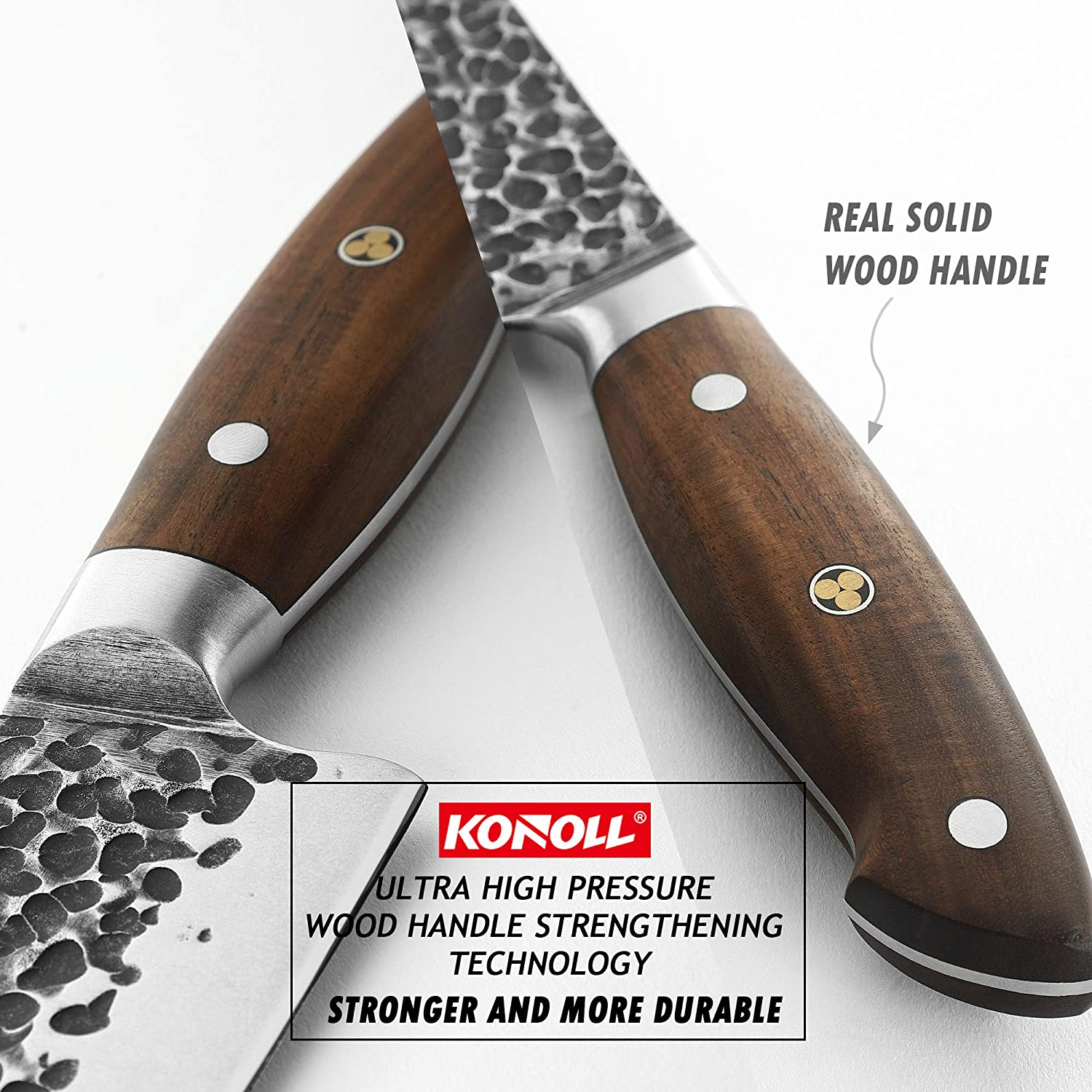 KONOLL Kitchen Knife Block Set 9 Pcs Chef Knife Box Set Ultra Sharp Forged Knives Set, Meat Cleaver HC Stainless German Steel with Full Tang Wood Handle (Knife Block Set 9 Pcs)
