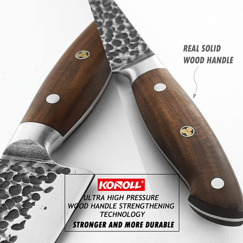 Image of KONOLL Kitchen Knife Block Set 9 Pcs Chef Knife Box Set Ultra Sharp Forged Knives Set, Meat Cleaver HC Stainless German Steel with Full Tang Wood Handle (Knife Block Set 9 Pcs)