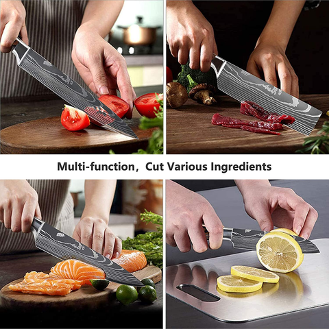 Image of Kitchen Chef Knife Sets,8 Pieces Professional High Carbon Stainless Steel Chef Knives, Pakkawood Handle,3.5-9 Inch Ultra Sharp Cooking Knife for Vegetable Meat Fruit
