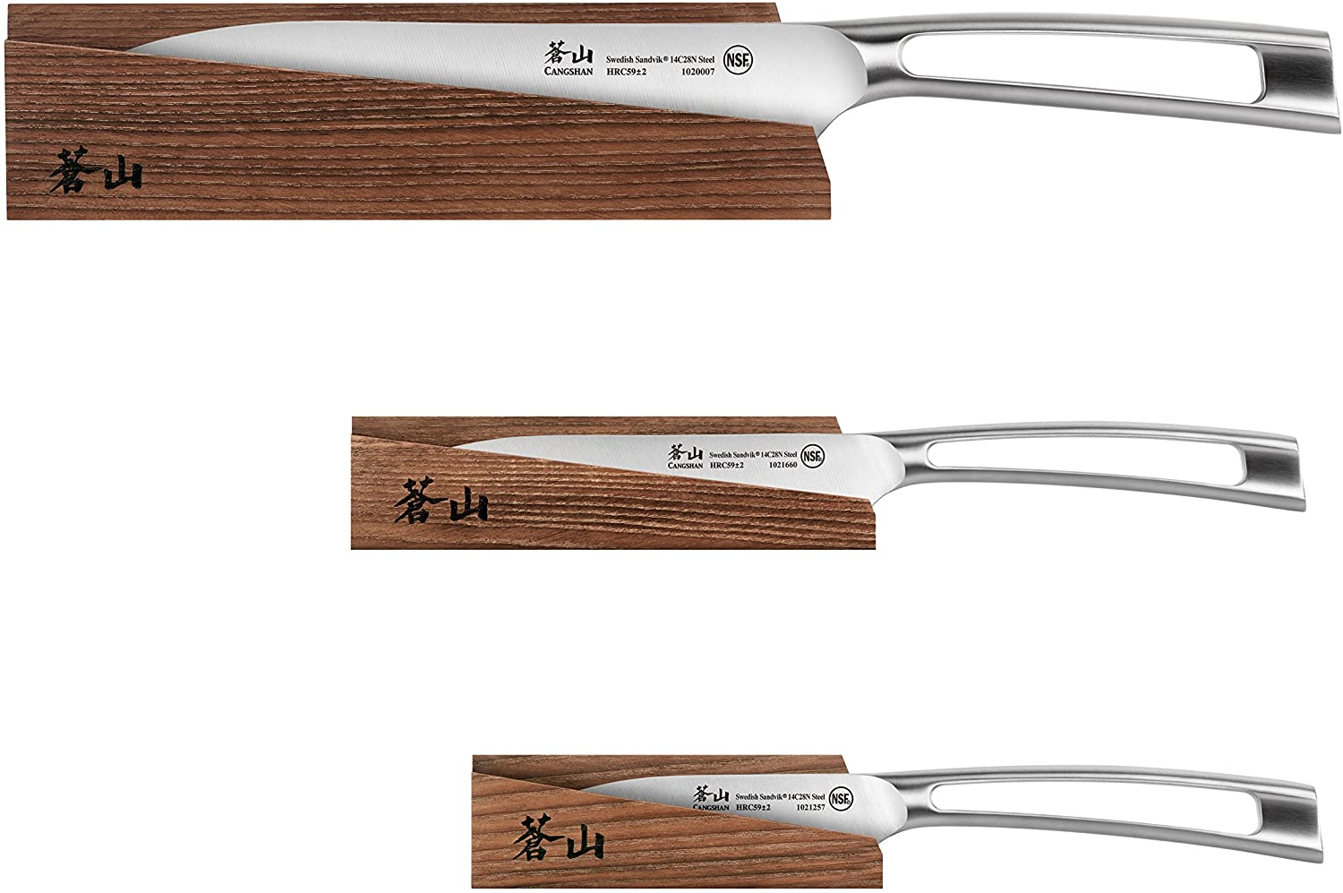 Cangshan TN1 Series 1021936 Swedish Sandvik 14C28N Steel Forged 3-Piece Starter Knife Set with Wood Sheaths