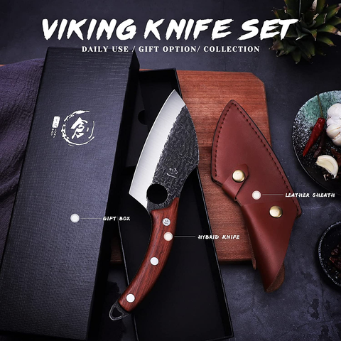 Image of DRAGON RIOT Forged Cleaver Knife Boning Knife with Leather Sheath Carbon Steel Meat Butcher Chef Knife Mith the Pot Cleaver Knife Outdoor BBQ Knives for Kitchen Camping with Gift Box