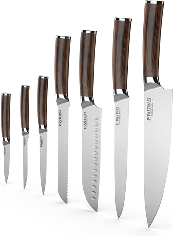 Image of Enowo 7PCS Chef Knife Set,Ultra Sharp Kitchen Knife Set Cutlery Set Premium German Stainless Steel Knife Ergonomic Color Wood Handle Full Tang Gift Box Superb Edge Retention Stain Corrosion Resistant