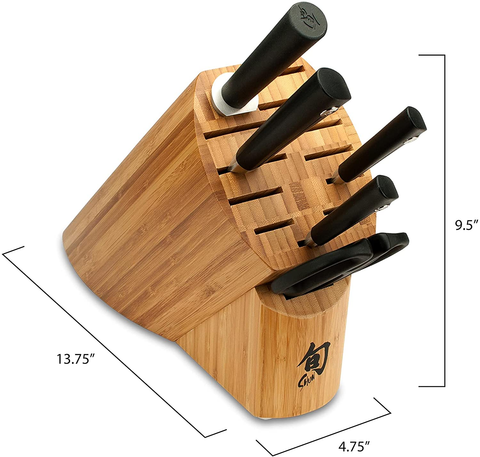 Image of Shun Sora 6-Piece Block Set Including 3.5-Inch Paring Knife, 6-Inch Utility Knife, 8-Inch Chef’S Knife, Herb Shears, Combination Honing Steel and 11-Slot Bamboo Block; Stainless Steel Knife Set