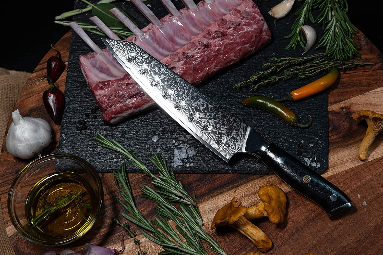 Kiritsuke Chef'S Knife 8 Inch Damascus Japanese VG10 Super Steel 67 Layer High Carbon Stainless Steel by Oxford Chef