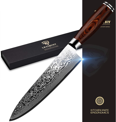 Image of LEVINCHY Damascus Chef'S Knife 8 Inch Professional Handmade Damascus Stainless Steel Kitchen Knife, Superb Edge Retention, Stain & Corrosion Resistant, Ergonomic PAKKA Wood Handle