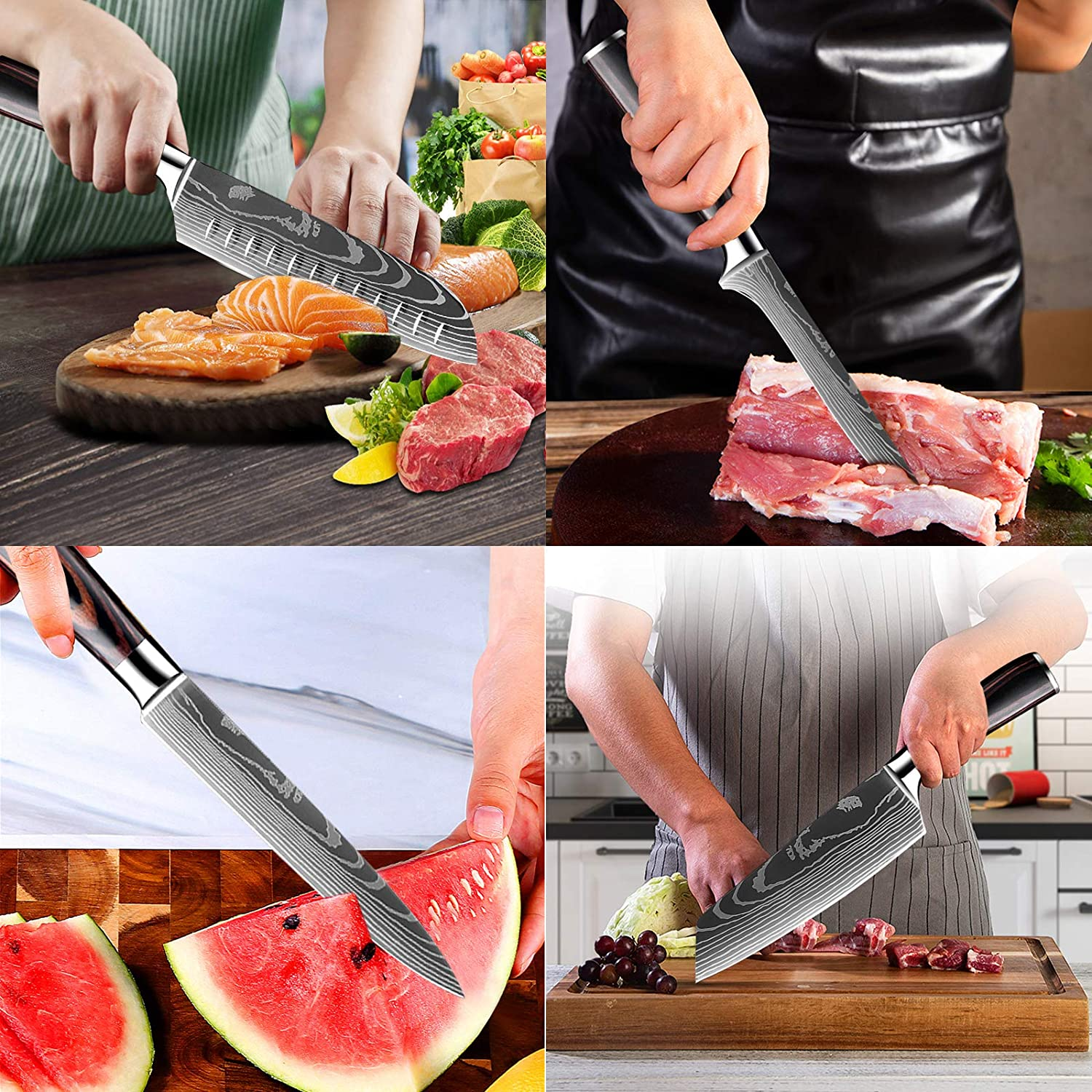 KEPEAK Chef Knife Sets 10 Piece, Kitchen Knives High Carbon Stainless Steel, with Pakkawood Handle, Professional Knife Sets for Vegetable Fruit Meat Cutting
